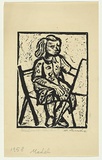 Artist: Groblicka, Lidia | Title: Model [young girl drawing]. | Date: 1958 | Technique: linocut, printed in black ink, from one block