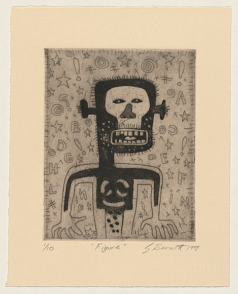 Artist: b'Bennett, Gordon.' | Title: b'Figure' | Date: 1999 | Technique: b'etching, printed in black ink, from one plate' Artist: b'Bennett, Gordon.' | Title: b'Figure' | Date: 1999 | Technique: b'etching, printed in black ink, from one plate'