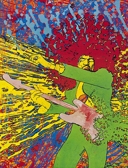 Artist: b'Sharp, Martin.' | Title: b'Jimi Hendrix' | Date: 1967 | Technique: b'offset-lithograph, printed in colour, from multiple plates' Artist: b'Sharp, Martin.' | Title: b'Jimi Hendrix' | Date: 1967 | Technique: b'offset-lithograph, printed in colour, from multiple plates'