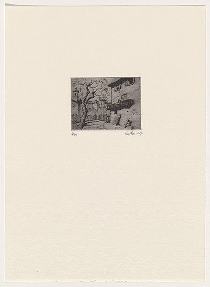 Artist: b'Rees, Lloyd.' | Title: b'Spanish village' | Date: 1976 | Technique: b'softground-etching, printed in black ink, from one zinc plate' | Copyright: b'\xc2\xa9 Alan and Jancis Rees' Artist: b'Rees, Lloyd.' | Title: b'Spanish village' | Date: 1976 | Technique: b'softground-etching, printed in black ink, from one zinc plate' | Copyright: b'\xc2\xa9 Alan and Jancis Rees'
