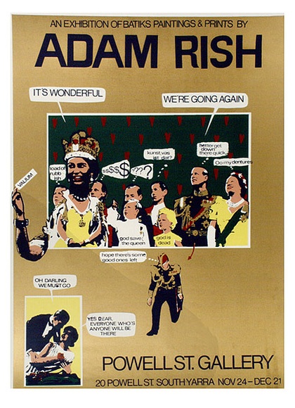 Artist: b'Rish, Adam.' | Title: b'An exhibition of batiks paintings & prints by Adam Rish, Powell Street Gallery' | Date: 1979 | Technique: b'screenprint, printed in colour, from multiple stencils'