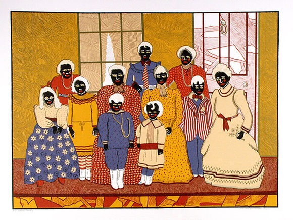 Artist: b'HANRAHAN, Barbara' | Title: b'Black family' | Date: 1977 | Technique: b'screenprint, printed in colour, from seven stencils' Artist: b'HANRAHAN, Barbara' | Title: b'Black family' | Date: 1977 | Technique: b'screenprint, printed in colour, from seven stencils'