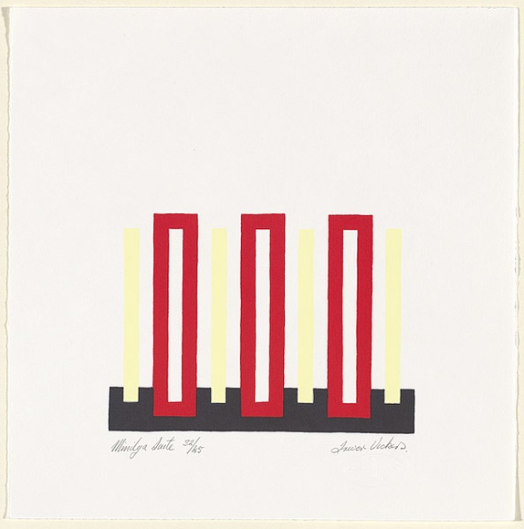 Artist: b'Vickers, Trevor.' | Title: b'not titled [Red rectangles and yellow line on black base].' | Date: 2000 | Technique: b'screenprint, printed in colour, from multiple stencils'