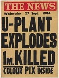 Artist: Thompson, Mark. | Title: U-Plant Explodes (banner used in art action). | Date: 1977-79 | Copyright:  © Mark Thompson