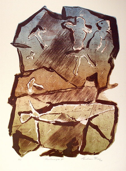 Artist: b'King, Grahame.' | Title: b'Mootwingee VII' | Date: 1983 | Technique: b'lithograph, printed in colour, from four stones [or plates]'