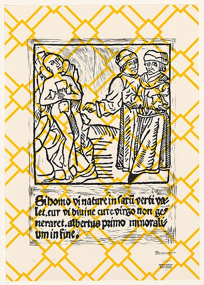 Artist: b'TYNDALL, Peter' | Title: b'A Person Looks At a Work of Art. Someone looks at something ... III' | Date: 1988 | Technique: b'linocut, printed in black ink, from one block; screenprint, printed in yellow ink, from one stencil' Artist: b'TYNDALL, Peter' | Title: b'A Person Looks At a Work of Art. Someone looks at something ... III' | Date: 1988 | Technique: b'linocut, printed in black ink, from one block; screenprint, printed in yellow ink, from one stencil'