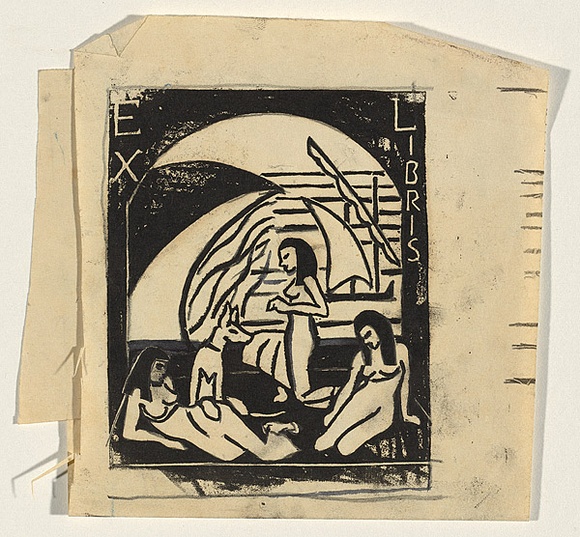 Artist: b'Blackburn, Vera.' | Title: b'Bookplate: Bickerton Blackburn.' | Date: 1980s | Technique: b'linocut, printed in black ink, from one block' | Copyright: b'\xc2\xa9 Vera Blackburn' Artist: b'Blackburn, Vera.' | Title: b'Bookplate: Bickerton Blackburn.' | Date: 1980s | Technique: b'linocut, printed in black ink, from one block' | Copyright: b'\xc2\xa9 Vera Blackburn'