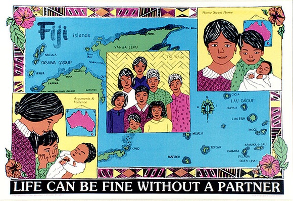 Artist: bTHE MULTICULTURAL WOMEN'S POSTER PROJECT | Title: b'Life can be fine without a partner' | Date: 1988 | Technique: b'screenprint, printed in colour, from multiple stencils' Artist: bTHE MULTICULTURAL WOMEN'S POSTER PROJECT | Title: b'Life can be fine without a partner' | Date: 1988 | Technique: b'screenprint, printed in colour, from multiple stencils'