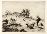 Artist: LINDSAY, Lionel | Title: A Sicilian goatherd near Syracuse | Date: 1927 | Technique: drypoint, printed in brown ink with plate-tone, from one plate | Copyright: Courtesy of the National Library of Australia