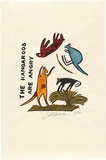 Artist: Sparke, Franki. | Title: The kangaroos are angry | Technique: stamped-print, printed in black, from one rubber block: hand-coloured | Copyright: © Franki Sparke