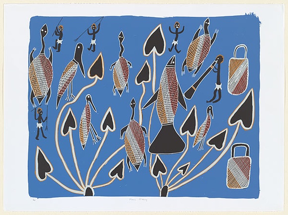 Artist: b'Wilfred, Norman.' | Title: b'Mimi story' | Date: 2002 | Technique: b'screenprint, printed in colour, from five stencils' Artist: b'Wilfred, Norman.' | Title: b'Mimi story' | Date: 2002 | Technique: b'screenprint, printed in colour, from five stencils'