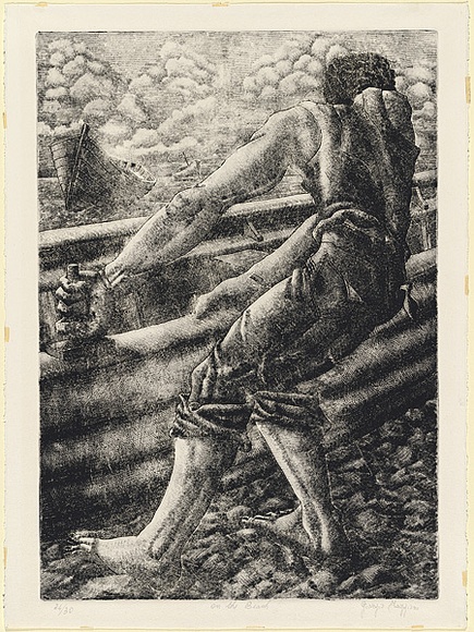 Artist: b'Faggioni, Giorgio.' | Title: b'On the beach.' | Date: 1982 | Technique: b'engraving, printed in black ink, from one plate' Artist: b'Faggioni, Giorgio.' | Title: b'On the beach.' | Date: 1982 | Technique: b'engraving, printed in black ink, from one plate'