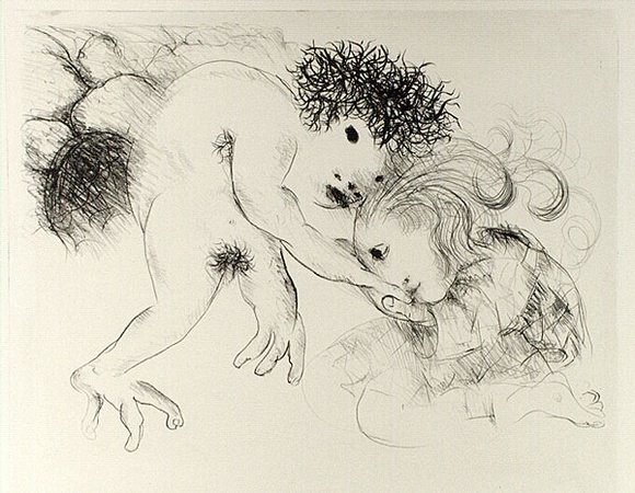 Artist: b'BOYD, Arthur' | Title: b'St Francis kissing the hand of a leper.' | Date: (1965) | Technique: b'lithograph, printed in black ink, from one plate' | Copyright: b'Reproduced with permission of Bundanon Trust' Artist: b'BOYD, Arthur' | Title: b'St Francis kissing the hand of a leper.' | Date: (1965) | Technique: b'lithograph, printed in black ink, from one plate' | Copyright: b'Reproduced with permission of Bundanon Trust'