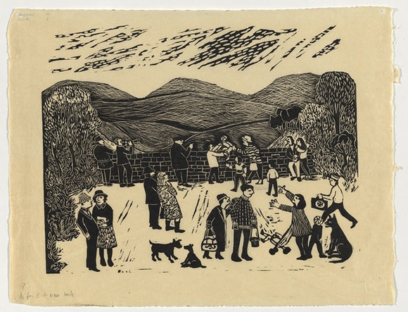 Artist: b'Allen, Joyce.' | Title: b'The wall' | Technique: b'linocut, printed in black ink, from one block'