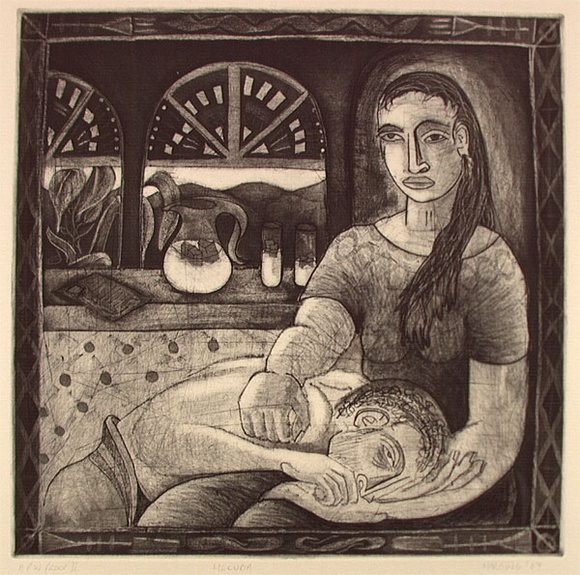 Artist: b'Harding, Richard.' | Title: b'Hecuba' | Date: 1989 | Technique: b'lithograph, printed in black ink, from one stone' Artist: b'Harding, Richard.' | Title: b'Hecuba' | Date: 1989 | Technique: b'lithograph, printed in black ink, from one stone'