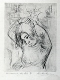 Artist: Armstrong, Ian. | Title: Girl dressing her hair. | Date: c.1954 | Technique: etching, printed in black ink, from one plate