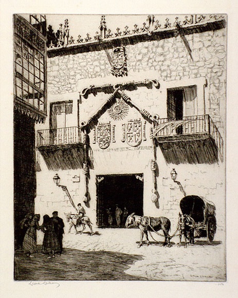 Artist: b'LINDSAY, Lionel' | Title: b'Casa del Cordon, Burgos, Spain' | Date: 1928 | Technique: b'etching, printed in warm black ink, from one plate' | Copyright: b'Courtesy of the National Library of Australia' Artist: b'LINDSAY, Lionel' | Title: b'Casa del Cordon, Burgos, Spain' | Date: 1928 | Technique: b'etching, printed in warm black ink, from one plate' | Copyright: b'Courtesy of the National Library of Australia'