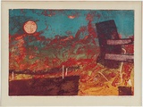 Artist: Backen, Earle. | Title: Landscape with fire. | Date: 1962 | Technique: etching, aquatint and engraving, printed in colour, from one plate