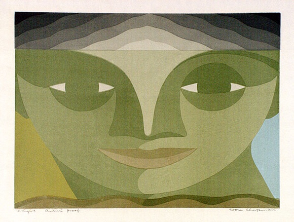 Artist: b'Chapman, Dora.' | Title: b'Fish girl' | Date: c.1980 | Technique: b'screenprint, printed in colour, from multiple stencils' | Copyright: b'\xc2\xa9 Dora Chapman, Licensed by VISCOPY, Australia' Artist: b'Chapman, Dora.' | Title: b'Fish girl' | Date: c.1980 | Technique: b'screenprint, printed in colour, from multiple stencils' | Copyright: b'\xc2\xa9 Dora Chapman, Licensed by VISCOPY, Australia'