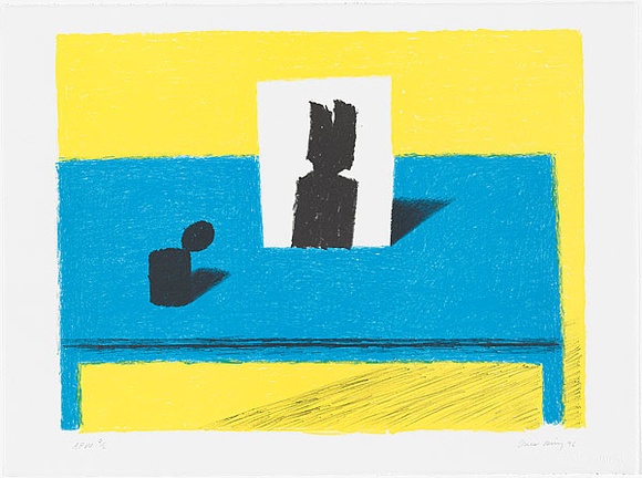 Artist: b'Hickey, Dale.' | Title: b'Still life' | Date: 1996, February | Technique: b'lithograph, printed in colour, from three stones (black, yellow and blue)' Artist: b'Hickey, Dale.' | Title: b'Still life' | Date: 1996, February | Technique: b'lithograph, printed in colour, from three stones (black, yellow and blue)'