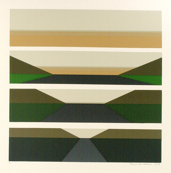 Artist: b'Cole-Adams, Brigid.' | Title: b'Road' | Date: 1973 | Technique: b'screenprint, printed in colour, from seven stencils' Artist: b'Cole-Adams, Brigid.' | Title: b'Road' | Date: 1973 | Technique: b'screenprint, printed in colour, from seven stencils'