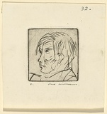 Artist: b'WILLIAMS, Fred' | Title: b'John Perceval' | Date: 1958 | Technique: b'drypoint, printed in black ink, from one copper plate' | Copyright: b'\xc2\xa9 Fred Williams Estate'