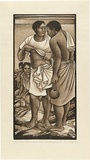 Artist: White, Robin. | Title: The fisherman shows us his wound | Date: 1995 | Technique: woodcut, printed in sepia ink, from two blocks