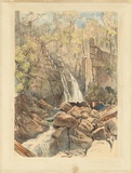 Artist: PROUT, John Skinner | Title: The Wellington Falls, Hobart Town. | Date: 1845 | Technique: lithograph, printed in colour, from multiple stones; additional hand-colouring