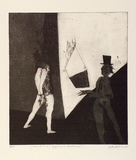 Artist: BALDESSIN, George | Title: MM and friend 'figures in enclosure'. | Date: 1965 | Technique: etching and aquatint, printed in black ink, from one plate