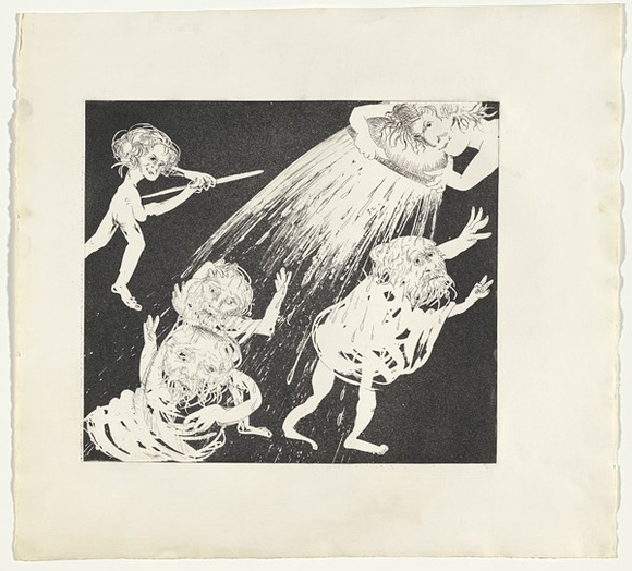 Artist: b'BOYD, Arthur' | Title: b'The women defend themselves.' | Date: (1970) | Technique: b'etching and aquatint, printed in black ink, from one plate' | Copyright: b'Reproduced with permission of Bundanon Trust' Artist: b'BOYD, Arthur' | Title: b'The women defend themselves.' | Date: (1970) | Technique: b'etching and aquatint, printed in black ink, from one plate' | Copyright: b'Reproduced with permission of Bundanon Trust'