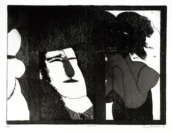 Artist: b'BALDESSIN, George' | Title: b'Mirrors.' | Date: 1966 | Technique: b'etching and aquatint, printed in black ink, from one plate' Artist: b'BALDESSIN, George' | Title: b'Mirrors.' | Date: 1966 | Technique: b'etching and aquatint, printed in black ink, from one plate'