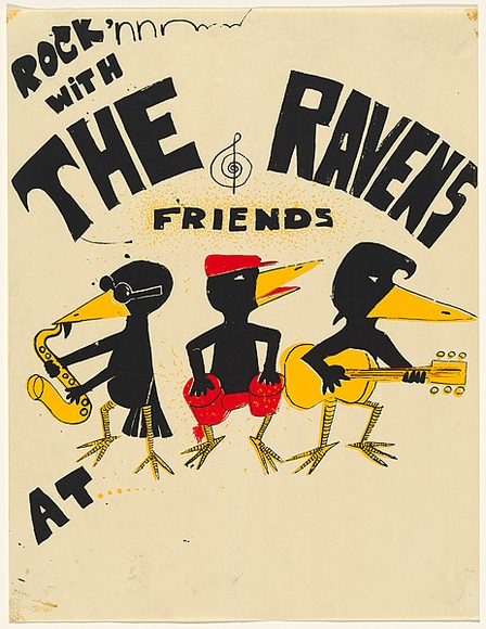 Artist: b'UNKNOWN' | Title: bRock'nnn with the ravens and friends at ... | Date: (1978-80) | Technique: b'screenprint, printed in colour, from three stencils' Artist: b'UNKNOWN' | Title: bRock'nnn with the ravens and friends at ... | Date: (1978-80) | Technique: b'screenprint, printed in colour, from three stencils'