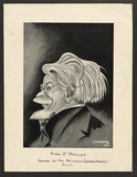 Artist: b'Bainbridge, John.' | Title: bA sheet with tipped on reproduction of a drawing of King O'Malley by John Bainbridge Littlewood [recto] cover for New Theatre Review Feb-Mar 1944, linocut by John Bainbridge [verso]. | Date: 1942-44 | Technique: b'half-tone line block, printed in black ink, from one stone [recto]; linocut, printed in brown ink, from one block [verso]'