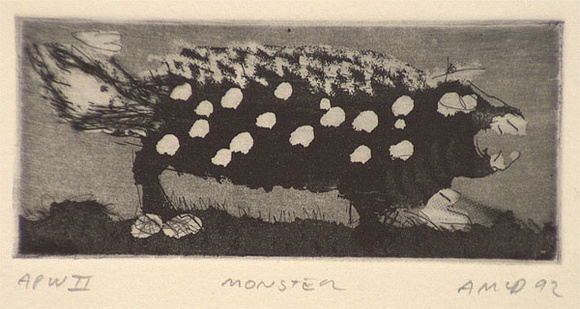 Artist: b'McDermott, Anne.' | Title: b'Monster' | Date: 1992 | Technique: b'etching, printed in black ink, from one plate' Artist: b'McDermott, Anne.' | Title: b'Monster' | Date: 1992 | Technique: b'etching, printed in black ink, from one plate'
