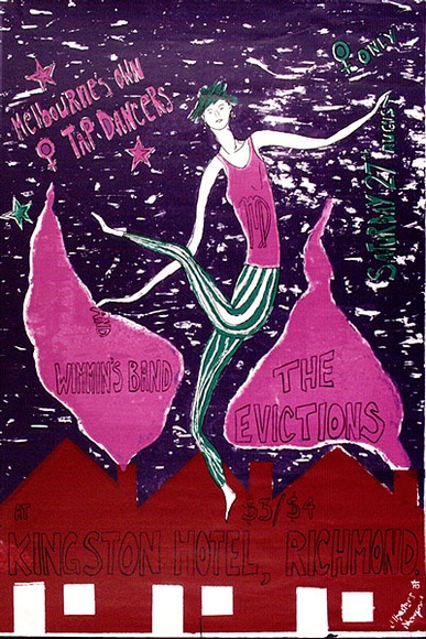 Artist: JILL POSTERS 1 | Title: Melbourne's own (women) tap dancers and women's band | Date: 1983 | Technique: screenprint, printed in colour, from multiple stencils