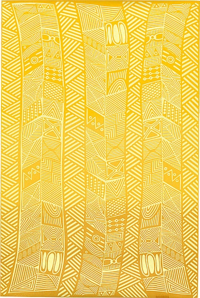 Artist: b'Kantilla, Osmond.' | Title: b'Wrapping paper: Pumpuni' | Date: 1986 | Technique: b'screenprint, printed in colour, from three stencils' Artist: b'Kantilla, Osmond.' | Title: b'Wrapping paper: Pumpuni' | Date: 1986 | Technique: b'screenprint, printed in colour, from three stencils'