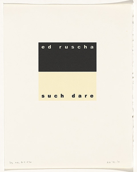 Artist: b'Burgess, Peter.' | Title: b'ed ruscha: such dare.' | Date: 2001 | Technique: b'computer generated inkjet prints, printed in colour, from digital file' Artist: b'Burgess, Peter.' | Title: b'ed ruscha: such dare.' | Date: 2001 | Technique: b'computer generated inkjet prints, printed in colour, from digital file'