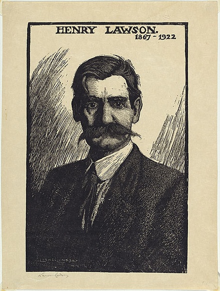 Artist: b'LINDSAY, Lionel' | Title: b'Henry Lawson' | Date: 1922 | Technique: b'wood-engraving, printed in black ink, from one block' | Copyright: b'Courtesy of the National Library of Australia' Artist: b'LINDSAY, Lionel' | Title: b'Henry Lawson' | Date: 1922 | Technique: b'wood-engraving, printed in black ink, from one block' | Copyright: b'Courtesy of the National Library of Australia'