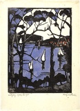 Artist: PRESTON, Margaret | Title: Sydney Heads [1]. | Date: 1925 | Technique: woodcut, printed in black ink, from one block; hand-coloured | Copyright: © Margaret Preston. Licensed by VISCOPY, Australia