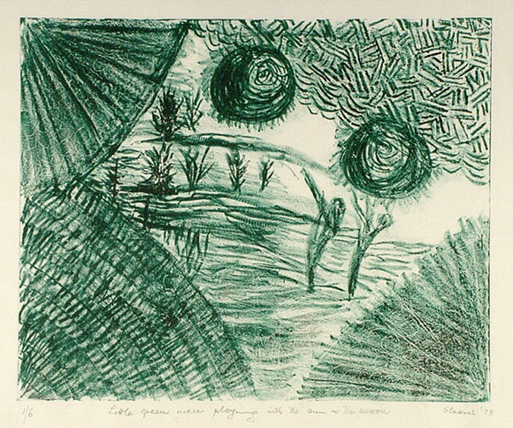 Artist: b'Shearer, Mitzi.' | Title: b'Little green men playing with the sun and the moon' | Date: 1979 Artist: b'Shearer, Mitzi.' | Title: b'Little green men playing with the sun and the moon' | Date: 1979