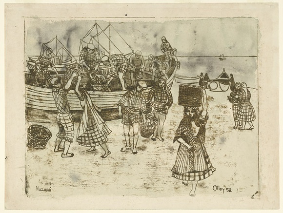 Title: Nazaré | Date: 1952 | Technique: monotype, printed in black ink, from one glass plate; watercolour
