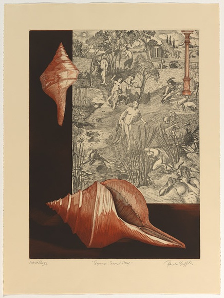 Artist: b'GRIFFITH, Pamela' | Title: b'Syrinx' | Date: 1982 | Technique: b'etching, aquatint and soft ground aquatint printed in colour from zinc plate' | Copyright: b'\xc2\xa9 Pamela Griffith' Artist: b'GRIFFITH, Pamela' | Title: b'Syrinx' | Date: 1982 | Technique: b'etching, aquatint and soft ground aquatint printed in colour from zinc plate' | Copyright: b'\xc2\xa9 Pamela Griffith'