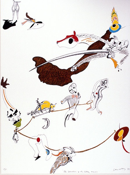 Artist: b'Lanceley, Colin.' | Title: b'The liberation of the galley slaves' | Date: 1972 | Technique: b'screenprint, printed in colour, from multiple stencils' | Copyright: b'\xc2\xa9 Colin Lanceley. Licensed by VISCOPY, Australia' Artist: b'Lanceley, Colin.' | Title: b'The liberation of the galley slaves' | Date: 1972 | Technique: b'screenprint, printed in colour, from multiple stencils' | Copyright: b'\xc2\xa9 Colin Lanceley. Licensed by VISCOPY, Australia'