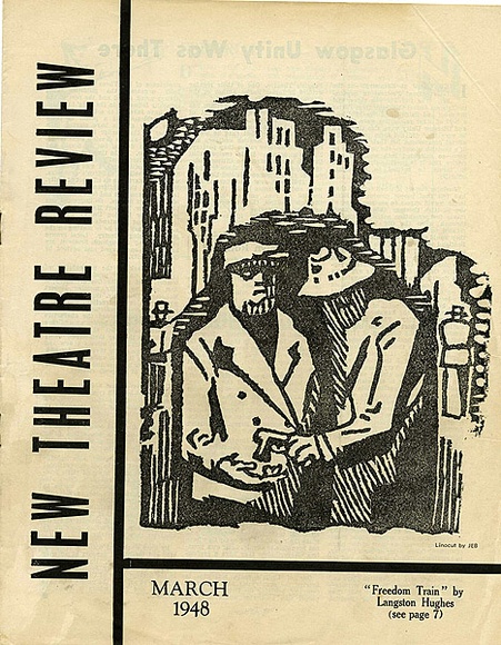 Title: b'New theatre review: March 1948' | Date: February 1948 | Technique: b'linocut, printed in black ink, from one block; letterpress text' Title: b'New theatre review: March 1948' | Date: February 1948 | Technique: b'linocut, printed in black ink, from one block; letterpress text'
