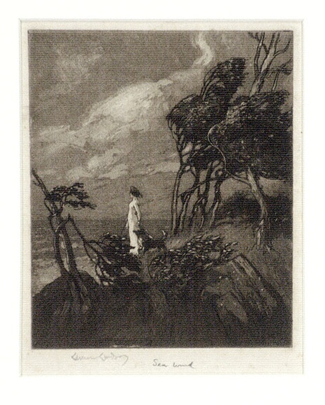 Artist: b'LINDSAY, Lionel' | Title: b'Wind of the sea.' | Date: 1910 | Technique: b'etching and aquatint, printed in black ink, from one plate' | Copyright: b'Courtesy of the National Library of Australia' Artist: b'LINDSAY, Lionel' | Title: b'Wind of the sea.' | Date: 1910 | Technique: b'etching and aquatint, printed in black ink, from one plate' | Copyright: b'Courtesy of the National Library of Australia'