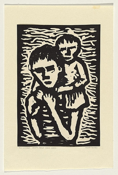 Title: Two children | Date: 1955-56 | Technique: linocut, printed in black ink, from one block