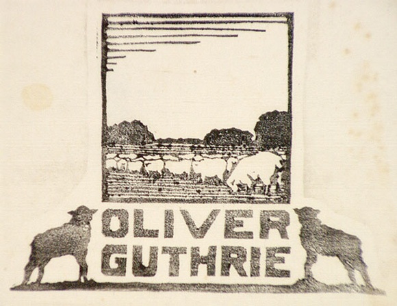 Artist: b'Derham, Frances.' | Title: b'Bookplate: Oliver Guthrie.' | Date: (1927) | Technique: b'linocut, printed in black ink, from one block' Artist: b'Derham, Frances.' | Title: b'Bookplate: Oliver Guthrie.' | Date: (1927) | Technique: b'linocut, printed in black ink, from one block'