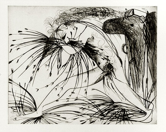 Artist: b'BOYD, Arthur' | Title: b'Nebuchadnezzar with beast and cornstalks.' | Date: (1968-69) | Technique: b'etching, printed in black ink, from one plate' | Copyright: b'Reproduced with permission of Bundanon Trust' Artist: b'BOYD, Arthur' | Title: b'Nebuchadnezzar with beast and cornstalks.' | Date: (1968-69) | Technique: b'etching, printed in black ink, from one plate' | Copyright: b'Reproduced with permission of Bundanon Trust'