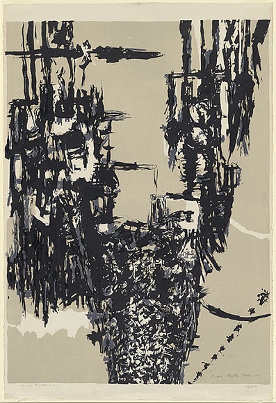 Artist: b'Plate, Carl.' | Title: b'Mid extension' | Date: 1959 | Technique: b'lithograph, printed in colour, from three stones' | Copyright: b'\xc2\xa9 Estate of Carl Plate' Artist: b'Plate, Carl.' | Title: b'Mid extension' | Date: 1959 | Technique: b'lithograph, printed in colour, from three stones' | Copyright: b'\xc2\xa9 Estate of Carl Plate'
