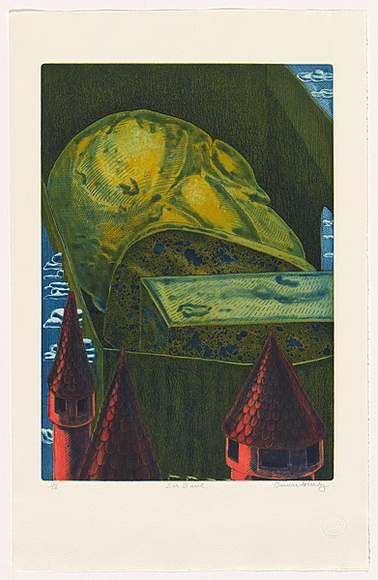Artist: b'Hardy, Bernard.' | Title: b'Sir Basil' | Date: 1988 | Technique: b'etching and aquatint, printed in colour, from multiple plates' Artist: b'Hardy, Bernard.' | Title: b'Sir Basil' | Date: 1988 | Technique: b'etching and aquatint, printed in colour, from multiple plates'